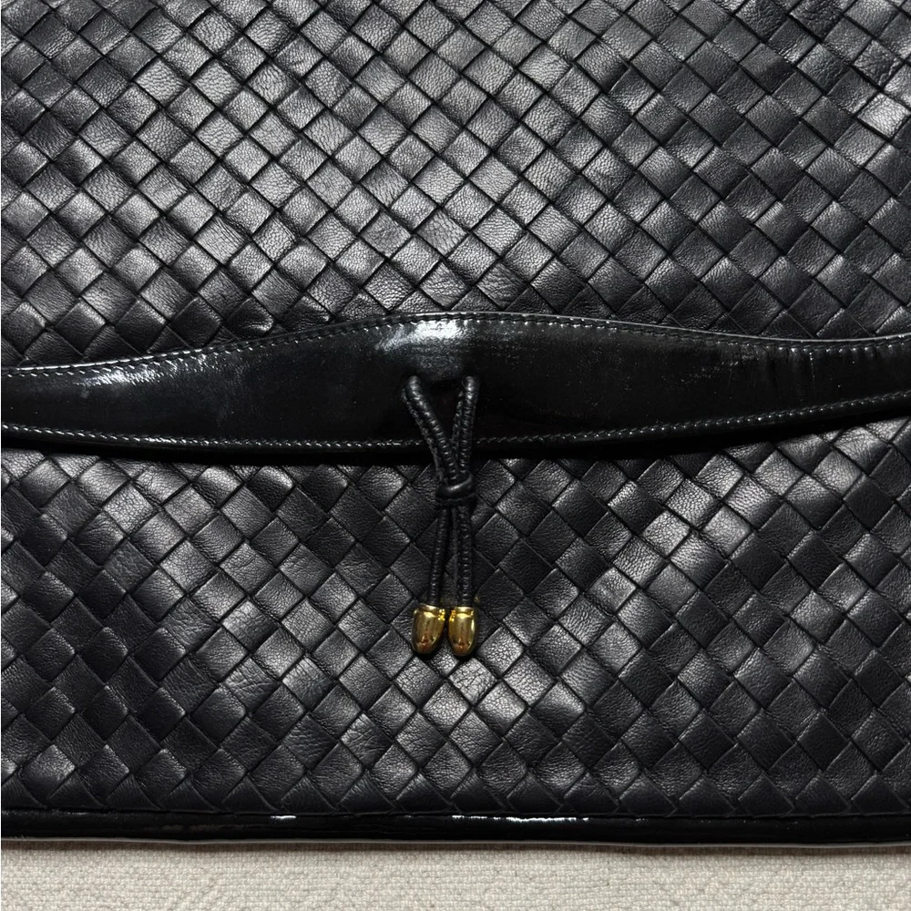 VTG Walter Katten Black Leather Intrecciato Woven Shoulder Bag Clutch Patent - Picture 3 of 11